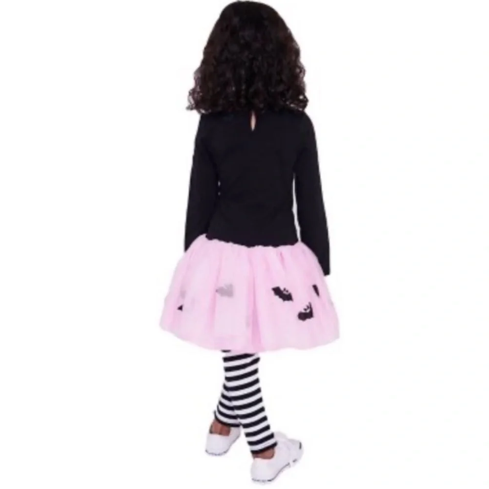 Spooky Vibes Tutu & Legging Fall / Halloween Set, Size 18mth, pink tulle w/ bats